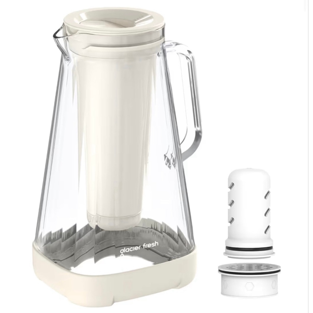 GLACIER FRESH Glass Water Pitcher with a built-in filter